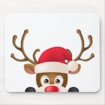 Elegantes Ren mit Weihnachtsmannmütze | Mousepad