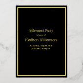 Elegantes Rente Party Black REAL Gold Folieneinladung (Rückseite)