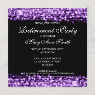 Elegantes Renten Party Lila Glitzern Einladung