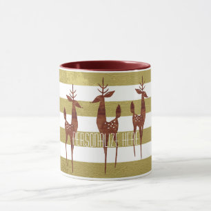 Elegantes Rentier im gold-weiß gestreiften Vintage Tasse