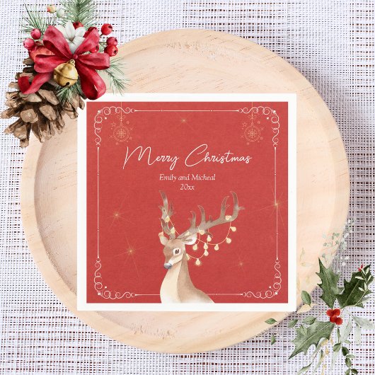 Elegantes Rentier Weihnachtsfest Party Red Gold Serviette