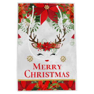 Elegantes Rentier-Weihnachtsstern Frohe Weihnachte Mittlere Geschenktüte
