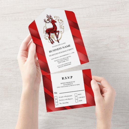 Elegantes Rentierrotes Party All In One Einladung (Abreißen)