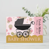 Elegantes Retro Baby Carriage - Baby Shower Party Einladung (Stehend Vorderseite)
