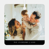 Elegantes Retro Black and Gold Frohe Weihnachts-Fo Ornament Aus Metall (Rückseite)