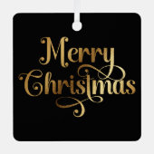 Elegantes Retro Black and Gold Frohe Weihnachts-Fo Ornament Aus Metall (Vorderseite)