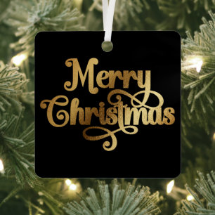 Elegantes Retro Black and Gold Frohe Weihnachts-Fo Ornament Aus Metall