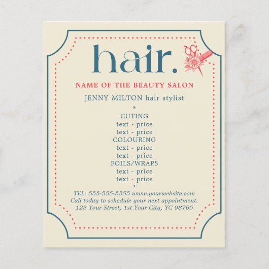 Elegantes Retro Blue Golden Scheren Haar Menü (Vorne)