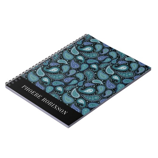 Elegantes Retro Blue Paisley Pattern Notizblock (Linke Seite)