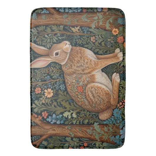 Elegantes Retro-Boho Kaninchenwald mit Blüte Badematte (Vorderseite Vertikal)