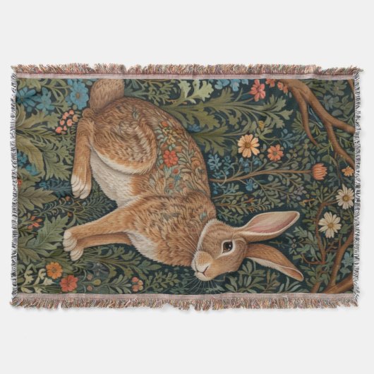 Elegantes Retro-Boho Kaninchenwald mit Blüte Decke (Vorderseite)