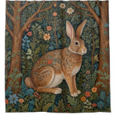 Elegantes Retro-Boho Kaninchenwald mit Blüte Duschvorhang (Vorderseite)