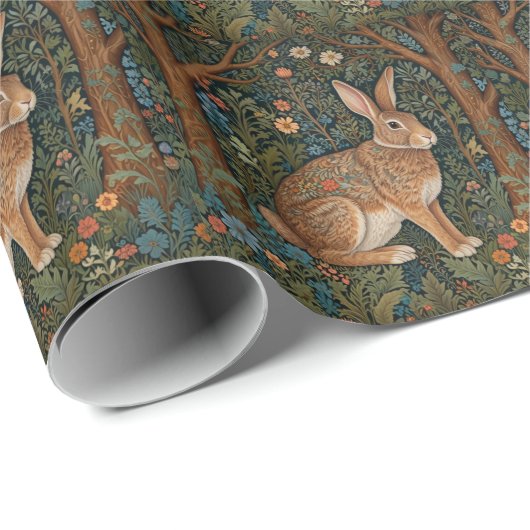 Elegantes Retro-Boho Kaninchenwald mit Blüte Geschenkpapier (Rolleneckpunkt)