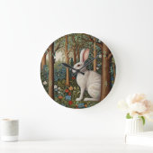 Elegantes Retro-Boho Kaninchenwald mit Blüte Große Wanduhr (Zuhause)