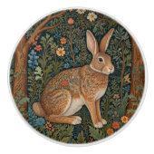 Elegantes Retro-Boho Kaninchenwald mit Blüte Keramikknauf (Vorderseite)