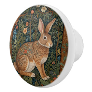 Elegantes Retro-Boho Kaninchenwald mit Blüte Keramikknauf