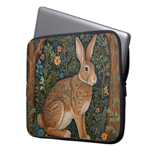 Elegantes Retro-Boho Kaninchenwald mit Blüte Laptopschutzhülle (Vorderseite Links)