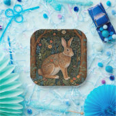 Elegantes Retro-Boho Kaninchenwald mit Blüte Pappteller (Party)