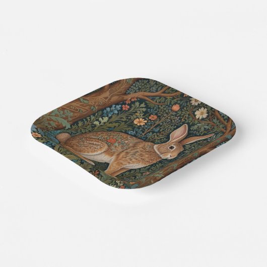 Elegantes Retro-Boho Kaninchenwald mit Blüte Pappteller (Gewinkelt)