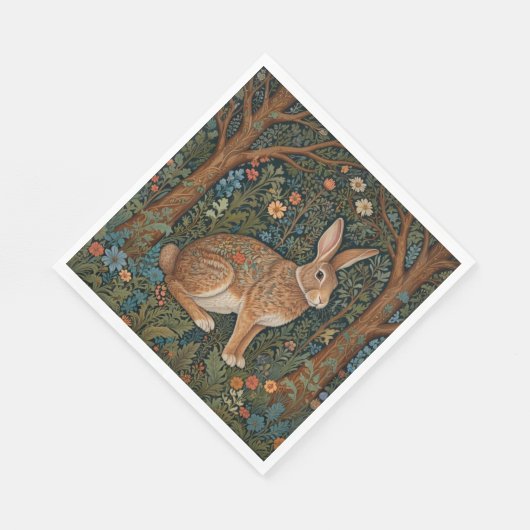 Elegantes Retro-Boho Kaninchenwald mit Blüte Serviette (Ecke)