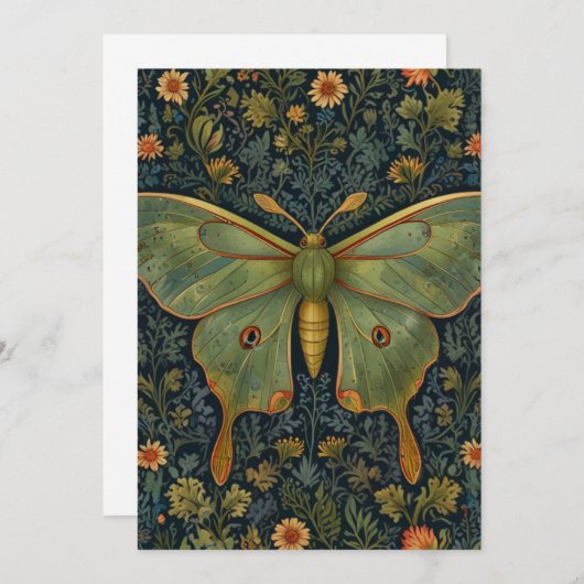 Elegantes Retro boho Luna moth botanisch Einladung (Vorne/Hinten)