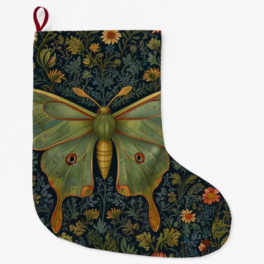 Elegantes Retro boho Luna moth botanisch Großer Weihnachtsstrumpf (Vorderseite)