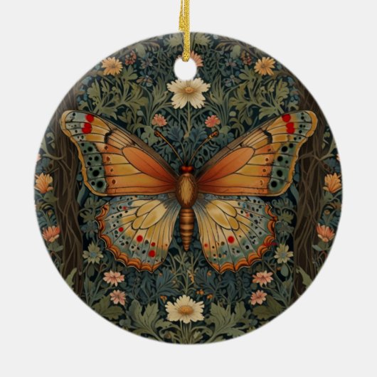 Elegantes Retro boho Luna moth botanisch Keramik Ornament (Hinten)