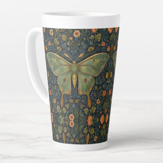 Elegantes Retro boho Luna moth botanisch Milchtasse (Linke Ecke)