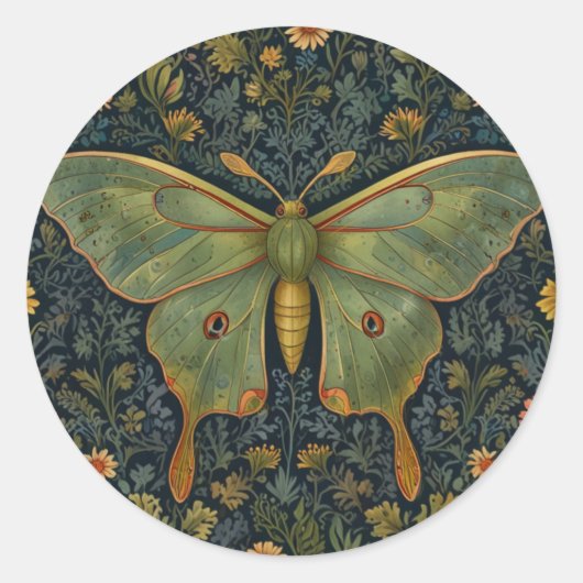 Elegantes Retro boho Luna moth botanisch Runder Aufkleber (Vorderseite)