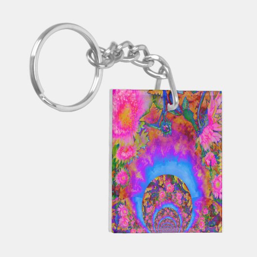 Elegantes Retro-Boho Rosa Aquarellblumen Schlüsselanhänger (Vorderseite links)