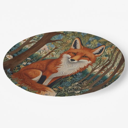 Elegantes Retro-boho rotes Foxenwaldtier Pappteller (Schrägansicht)