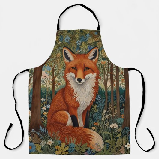 Elegantes Retro-boho rotes Foxenwaldtier Schürze (Vorderseite)