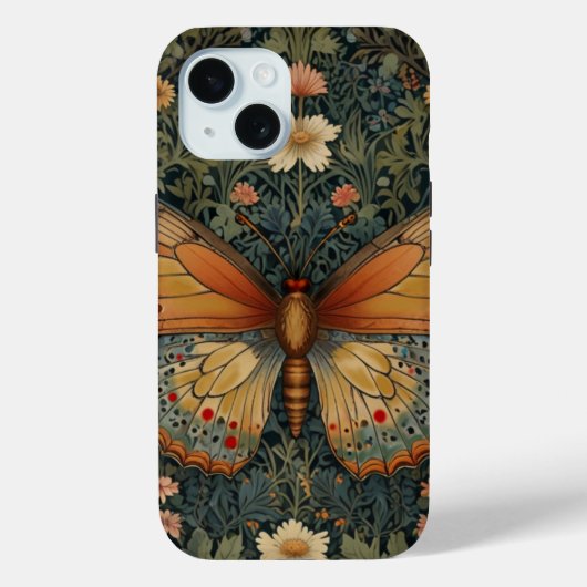 Elegantes Retro-Boho Schmetterling botanisches Grü Case-Mate iPhone Hülle (Rückseite)