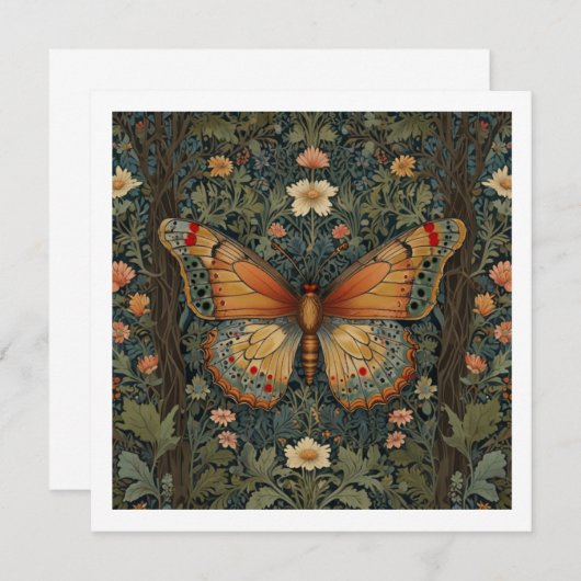 Elegantes Retro-Boho Schmetterling botanisches Grü Einladung (Vorne/Hinten)