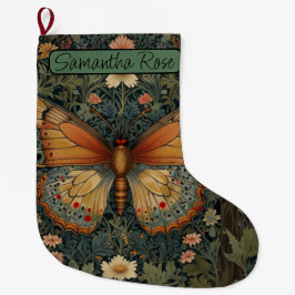 Elegantes Retro-Boho Schmetterling botanisches Grü Großer Weihnachtsstrumpf