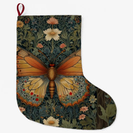 Elegantes Retro-Boho Schmetterling botanisches Grü Großer Weihnachtsstrumpf