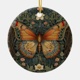 Elegantes Retro-Boho Schmetterling botanisches Grü Keramik Ornament