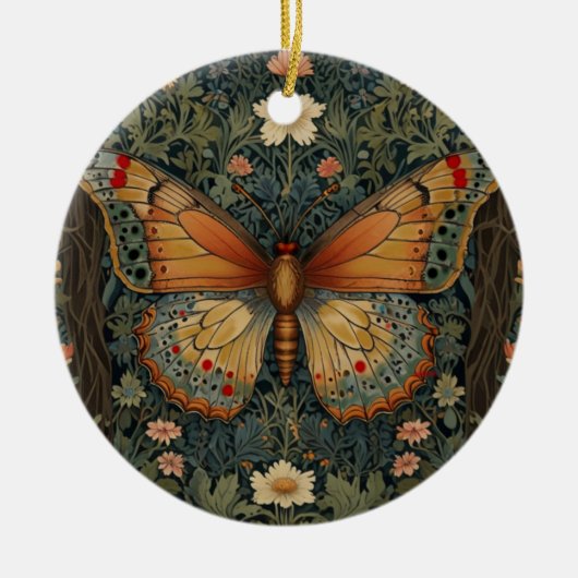 Elegantes Retro-Boho Schmetterling botanisches Grü Keramik Ornament (Vorne)