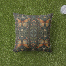 Elegantes Retro-Boho Schmetterling botanisches Grü Kissen