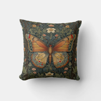 Elegantes Retro-Boho Schmetterling botanisches Grü Kissen