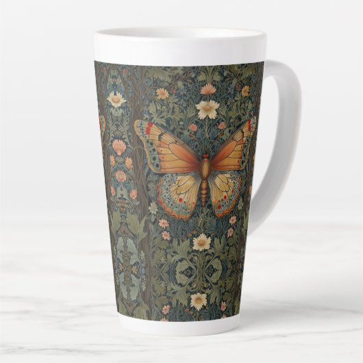 Elegantes Retro-Boho Schmetterling botanisches Grü Milchtasse (Rechte Ecke)