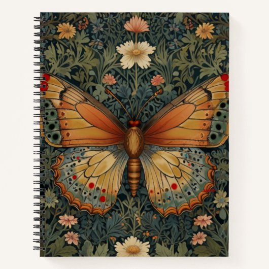 Elegantes Retro-Boho Schmetterling botanisches Grü Notizblock (Vorderseite)