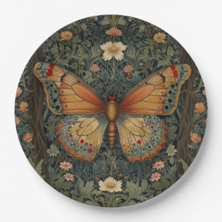 Elegantes Retro-Boho Schmetterling botanisches Grü Pappteller