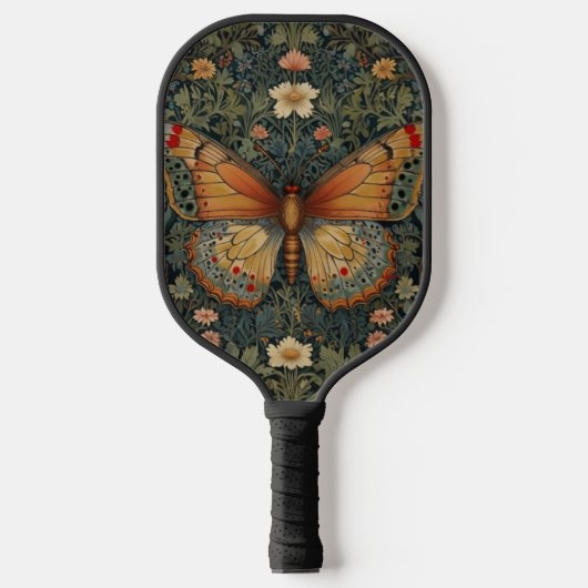 Elegantes Retro-Boho Schmetterling botanisches Grü Pickleball Schläger (Vorderseite)
