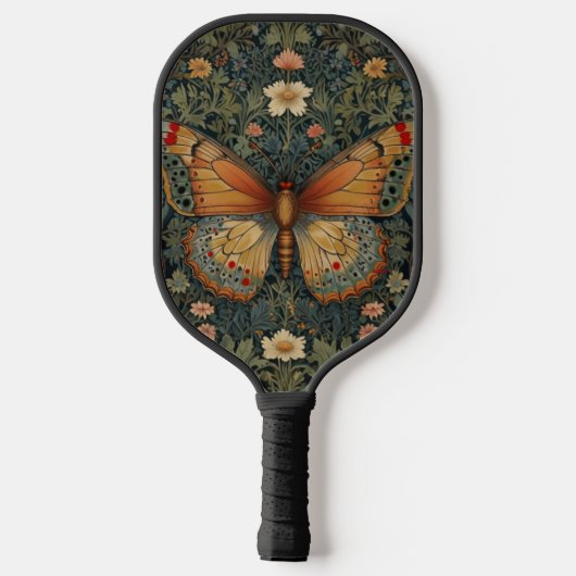Elegantes Retro-Boho Schmetterling botanisches Grü Pickleball Schläger (Rückseite)