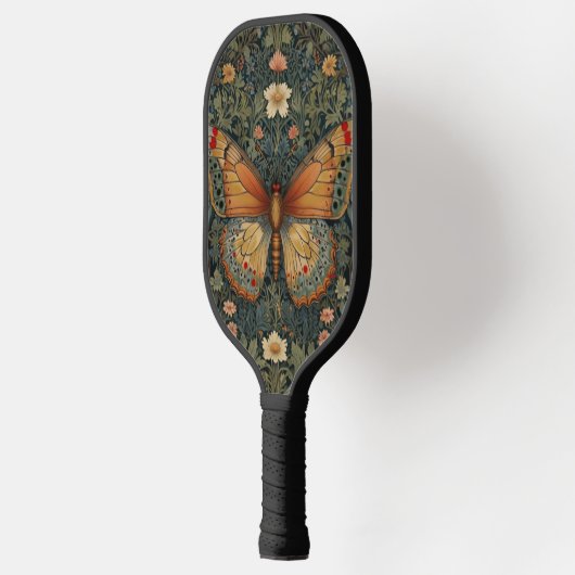 Elegantes Retro-Boho Schmetterling botanisches Grü Pickleball Schläger (Links)