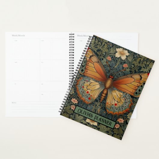 Elegantes Retro-Boho Schmetterling botanisches Grü Planer (Anzeige)