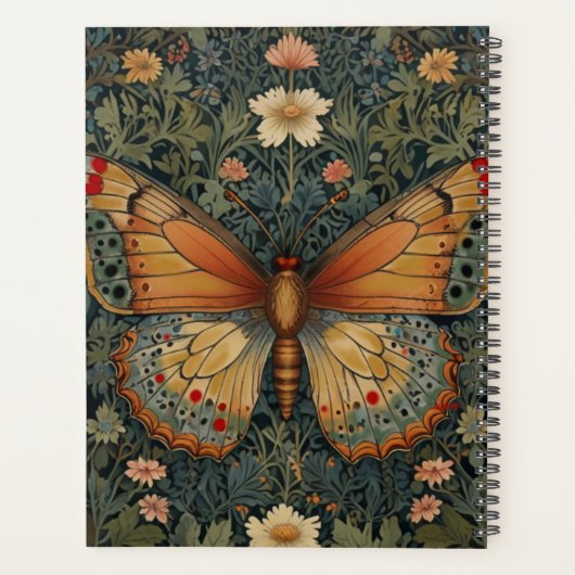 Elegantes Retro-Boho Schmetterling botanisches Grü Planer (Rückseite)