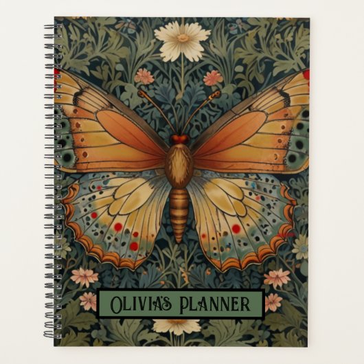 Elegantes Retro-Boho Schmetterling botanisches Grü Planer (Vorderseite)