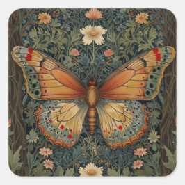Elegantes Retro-Boho Schmetterling botanisches Grü Quadratischer Aufkleber